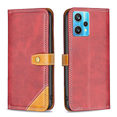 Funda de Cuero Cartera con Soporte Carcasa B14F para Realme 9 4G Rojo