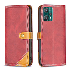 Funda de Cuero Cartera con Soporte Carcasa B14F para Realme 9 5G Rojo