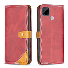 Funda de Cuero Cartera con Soporte Carcasa B14F para Realme C12 Rojo