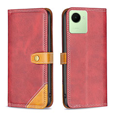 Funda de Cuero Cartera con Soporte Carcasa B14F para Realme C30 Rojo