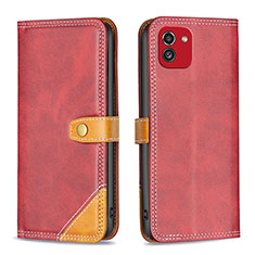 Funda de Cuero Cartera con Soporte Carcasa B14F para Samsung Galaxy A03 Rojo