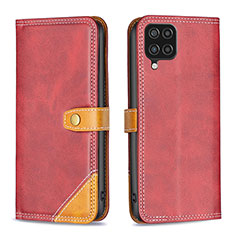 Funda de Cuero Cartera con Soporte Carcasa B14F para Samsung Galaxy A12 Rojo