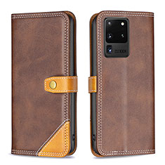 Funda de Cuero Cartera con Soporte Carcasa B14F para Samsung Galaxy S20 Ultra 5G Marron