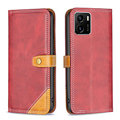 Funda de Cuero Cartera con Soporte Carcasa B14F para Vivo Y01 Rojo