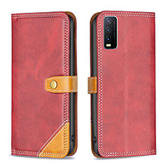 Funda de Cuero Cartera con Soporte Carcasa B14F para Vivo Y12G Rojo