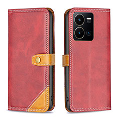 Funda de Cuero Cartera con Soporte Carcasa B14F para Vivo Y35 4G Rojo