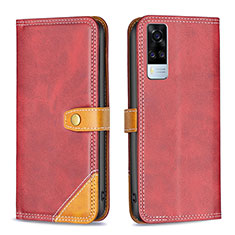 Funda de Cuero Cartera con Soporte Carcasa B14F para Vivo Y51 (2021) Rojo