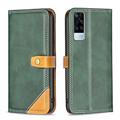 Funda de Cuero Cartera con Soporte Carcasa B14F para Vivo Y53s 4G Verde