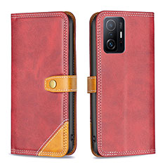 Funda de Cuero Cartera con Soporte Carcasa B14F para Xiaomi Mi 11T 5G Rojo