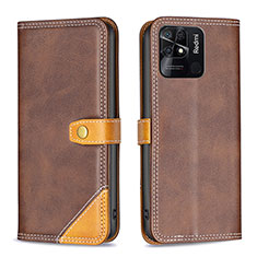 Funda de Cuero Cartera con Soporte Carcasa B14F para Xiaomi Redmi 10 Power Marron