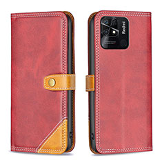 Funda de Cuero Cartera con Soporte Carcasa B14F para Xiaomi Redmi 10C 4G Rojo