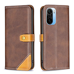 Funda de Cuero Cartera con Soporte Carcasa B14F para Xiaomi Redmi K40 5G Marron