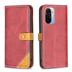 Funda de Cuero Cartera con Soporte Carcasa B14F para Xiaomi Redmi K40 Pro+ Plus 5G Rojo