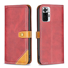 Funda de Cuero Cartera con Soporte Carcasa B14F para Xiaomi Redmi Note 10 Pro Max Rojo