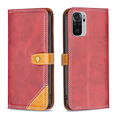 Funda de Cuero Cartera con Soporte Carcasa B14F para Xiaomi Redmi Note 10S 4G Rojo