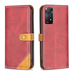 Funda de Cuero Cartera con Soporte Carcasa B14F para Xiaomi Redmi Note 11 Pro 4G Rojo