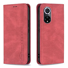 Funda de Cuero Cartera con Soporte Carcasa B15F para Huawei Honor 50 5G Rojo