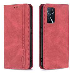 Funda de Cuero Cartera con Soporte Carcasa B15F para Oppo A16 Rojo