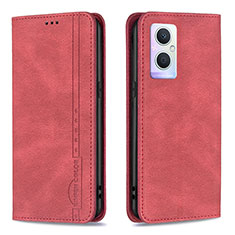 Funda de Cuero Cartera con Soporte Carcasa B15F para Oppo A96 5G Rojo