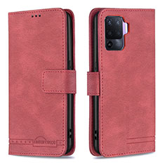 Funda de Cuero Cartera con Soporte Carcasa B15F para Oppo F19 Pro Rojo