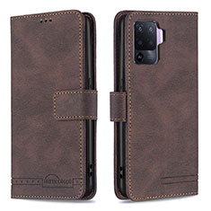 Funda de Cuero Cartera con Soporte Carcasa B15F para Oppo Reno5 F Marron