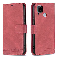 Funda de Cuero Cartera con Soporte Carcasa B15F para Realme C12 Rojo