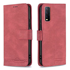 Funda de Cuero Cartera con Soporte Carcasa B15F para Vivo Y11s Rojo