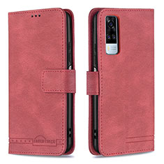 Funda de Cuero Cartera con Soporte Carcasa B15F para Vivo Y51A Rojo