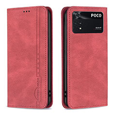 Funda de Cuero Cartera con Soporte Carcasa B15F para Xiaomi Poco M4 Pro 4G Rojo