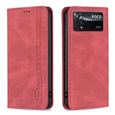 Funda de Cuero Cartera con Soporte Carcasa B15F para Xiaomi Poco X4 Pro 5G Rojo