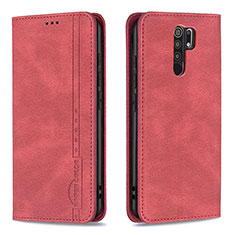 Funda de Cuero Cartera con Soporte Carcasa B15F para Xiaomi Redmi 9 Rojo