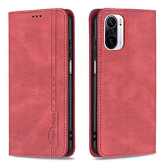 Funda de Cuero Cartera con Soporte Carcasa B15F para Xiaomi Redmi K40 Pro 5G Rojo