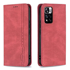 Funda de Cuero Cartera con Soporte Carcasa B15F para Xiaomi Redmi Note 11 Pro+ Plus 5G Rojo