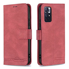 Funda de Cuero Cartera con Soporte Carcasa B15F para Xiaomi Redmi Note 11T 5G Rojo