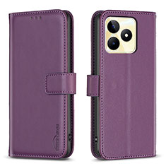 Funda de Cuero Cartera con Soporte Carcasa B16F para Realme C67 Morado