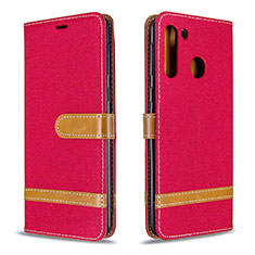Funda de Cuero Cartera con Soporte Carcasa B16F para Samsung Galaxy A21 Rojo