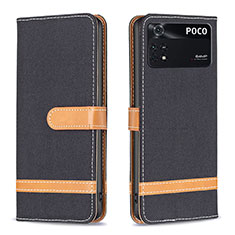 Funda de Cuero Cartera con Soporte Carcasa B16F para Xiaomi Poco M4 Pro 4G Negro