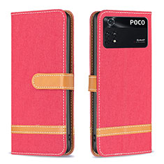 Funda de Cuero Cartera con Soporte Carcasa B16F para Xiaomi Poco M4 Pro 4G Rojo