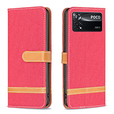 Funda de Cuero Cartera con Soporte Carcasa B16F para Xiaomi Poco X4 Pro 5G Rojo