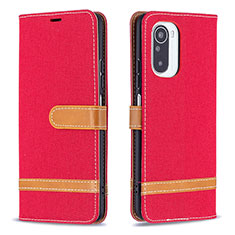 Funda de Cuero Cartera con Soporte Carcasa B16F para Xiaomi Redmi K40 5G Rojo