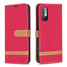 Funda de Cuero Cartera con Soporte Carcasa B16F para Xiaomi Redmi Note 10T 5G Rojo