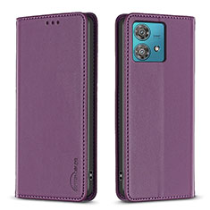 Funda de Cuero Cartera con Soporte Carcasa B17F para Motorola Moto Edge 40 Neo 5G Morado