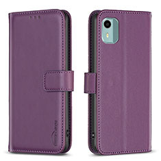 Funda de Cuero Cartera con Soporte Carcasa B17F para Nokia C12 Morado