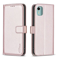 Funda de Cuero Cartera con Soporte Carcasa B17F para Nokia C12 Oro Rosa