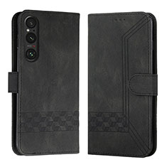 Funda de Cuero Cartera con Soporte Carcasa B21F para Sony Xperia 1 V Negro