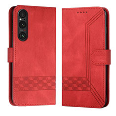 Funda de Cuero Cartera con Soporte Carcasa B21F para Sony Xperia 1 V Rojo