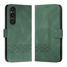 Funda de Cuero Cartera con Soporte Carcasa B21F para Sony Xperia 1 V Verde