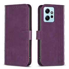 Funda de Cuero Cartera con Soporte Carcasa B21F para Xiaomi Redmi Note 12 4G Morado