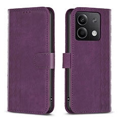 Funda de Cuero Cartera con Soporte Carcasa B21F para Xiaomi Redmi Note 13 5G Morado