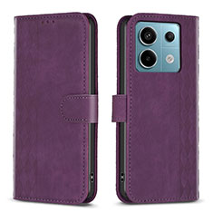 Funda de Cuero Cartera con Soporte Carcasa B21F para Xiaomi Redmi Note 13 Pro 5G Morado